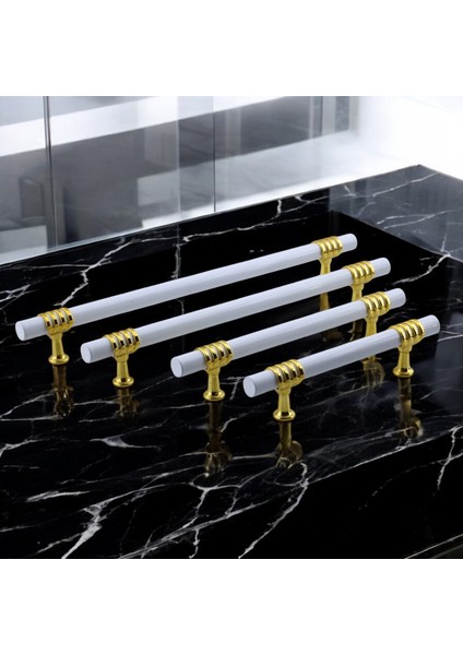 Mobilya Mutfak Dolabı Çekmece Dolap Kulpları Kapak Kulpu Kulbu Beyaz Altın 192 mm Metal Kulp