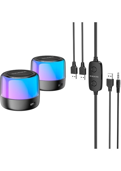 Borofone Çiftli Rgb Işıklı Kablolu Veya Kablosuz Stereo Speaker Bluetooth Hoparlör Taşınabilir Hoparlör Ofis ve Ev Tv ve Bilgisayar Için Kablosuz Hoparlör BP12