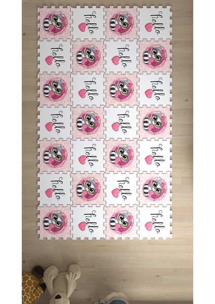 Dijital Baskılı Kedi-Kalp Desenli Çocuk/bebek Odası Yapboz Puzzle Japon Halı