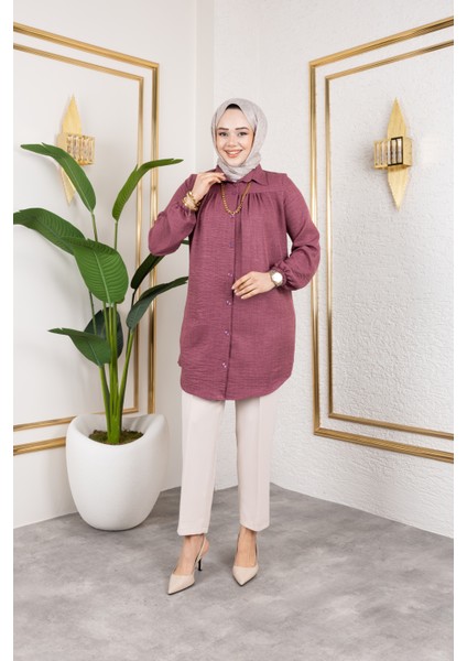 Önü Büzgülü Bilek Lastikli Tunik - Gül Kurusu / Ü104