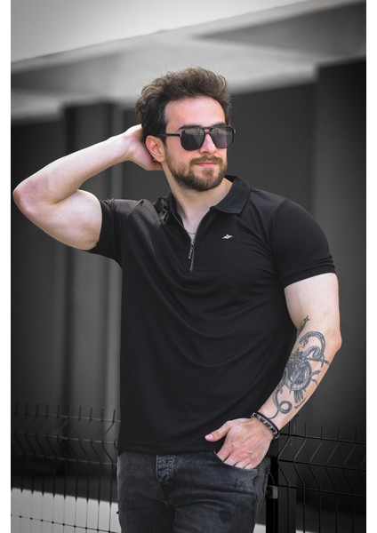 Zack Polo Yaka Petek Kumaş Yarım Fermuarlı Erkek Tshirt