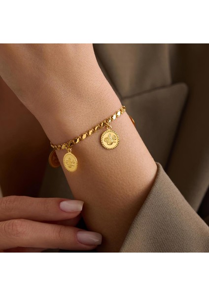 14 Ayar Altın Beş Baskı Tuğralı Halep Bileklik