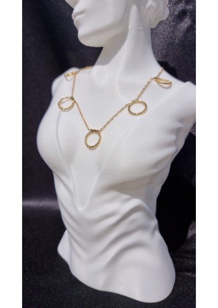 Halkalı Zincirli Çelik Kolye Altın Rengi