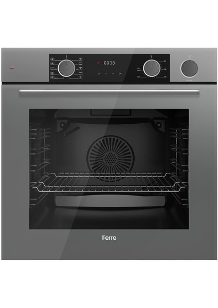 Fryart & Steamart Gri Cam Ankastre Set D088 - LN388 Döküm Izgaralı Önden Düğmeli Ocak - XE64CPR Buharli Fırın