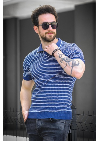 Mirko Çizgili Likralı Slim Fit Polo Yaka Örme Erkek Triko Tshirt modelleri