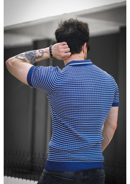 Mirko Çizgili Likralı Slim Fit Polo Yaka Örme Erkek Triko Tshirt fırsatları
