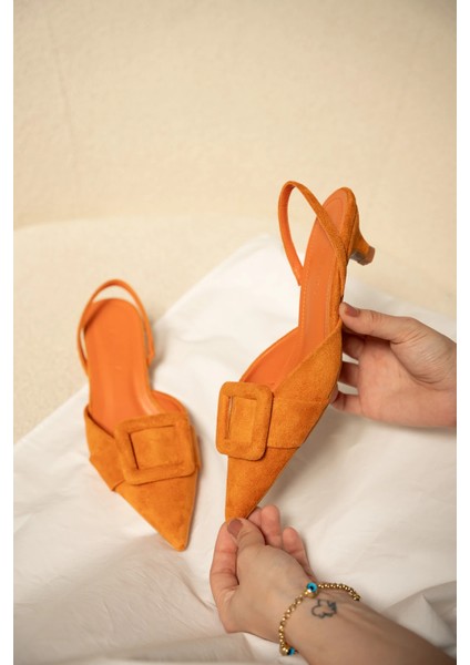 Nicole Turuncu Süet Tokalı Kadıntopuklu Ayakkabı