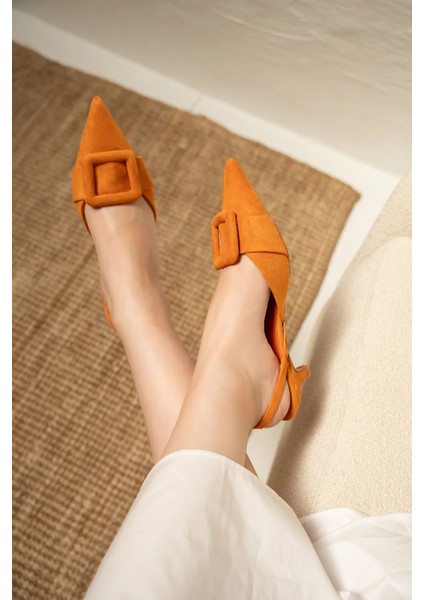 Nicole Turuncu Süet Tokalı Kadıntopuklu Ayakkabı fırsatları