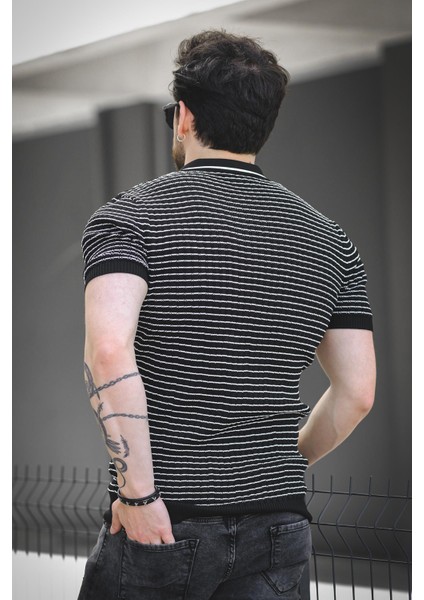 Mirko Çizgili Likralı Slim Fit Polo Yaka Örme Erkek Triko Tshirt modelleri