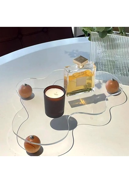 Eğri Pleksi Tepsi Ahşap Top Ayaklı Dekoratif Düzenleyici Stant 37X40CM modelleri