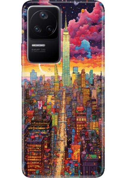 F4 Kapak Kılıf Poco F4 Desenli Kapak Renkli Ermer Retro Newyork