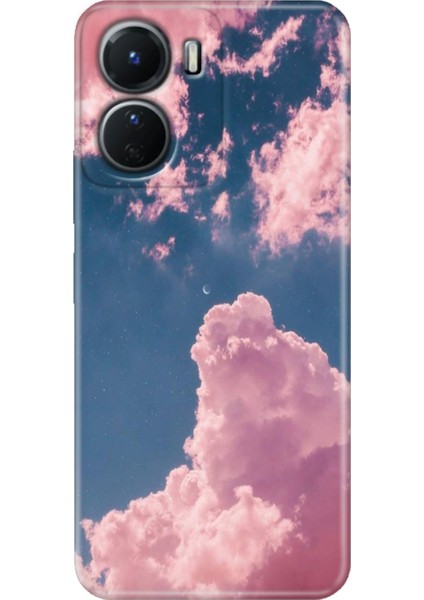 Vivo Y16 Kılıf Desenli Silikon Ermer Teknoloji Kapak Pembe Bulut