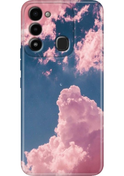 Spark 8c Kılıf Renkli Temalı Tecno 8c Silikon Pembe Bulut
