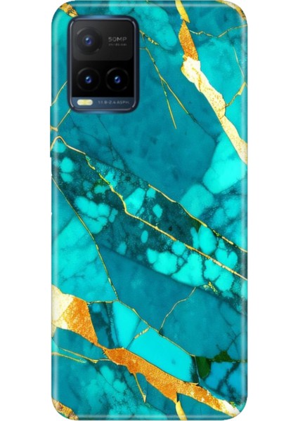 Vivo Y21S Uyumlu Kapak Kılıf Desenli Kapak Renkli Tpu Uv Prag Mermer