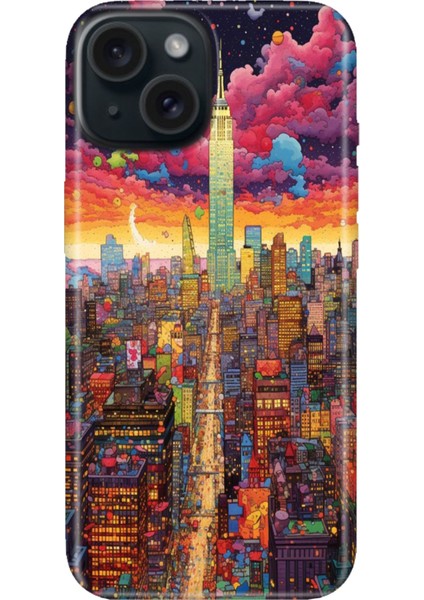 iPhone 13 - 14 Kılıf Desenli Kapak Renkli Tpu Uv Retro Newyork