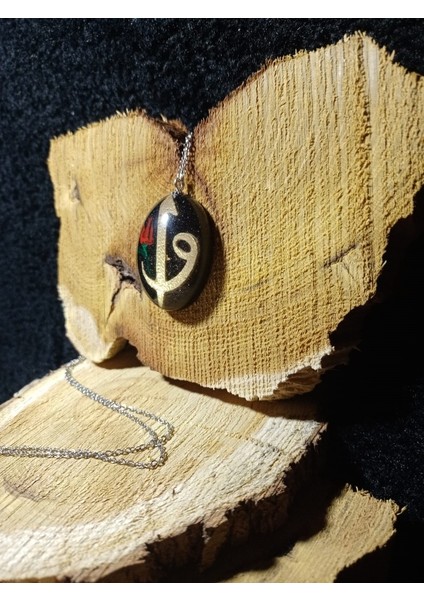 Epoksi Reçine (Flament Baskı Vav Elif) Lale El Yapımı Kolye Paslanmaz