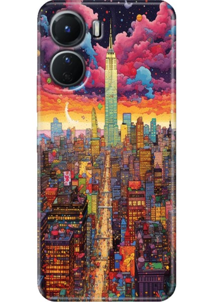 Vivo Y16 Kılıf Desenli Silikon Ermer Teknoloji Kapak Retro Newyork