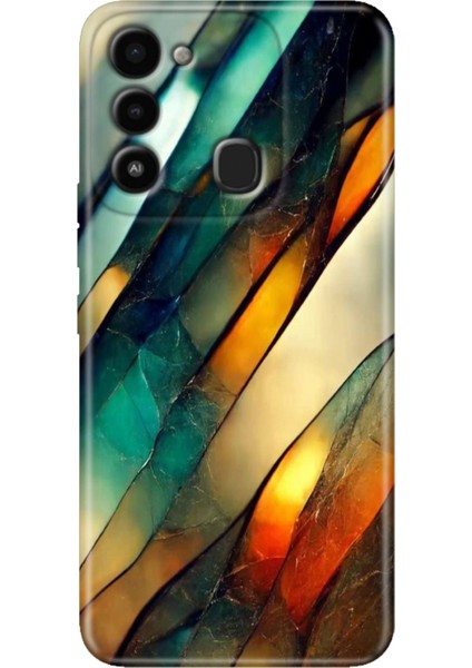 Spark 8c Kılıf Renkli Temalı Tecno 8c Silikon Flora Mermer