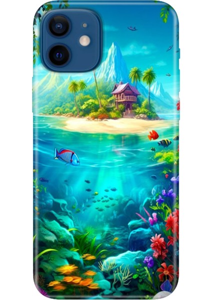 Apple iPhone 12 Kılıf Renkli Baskılı Silikon Island