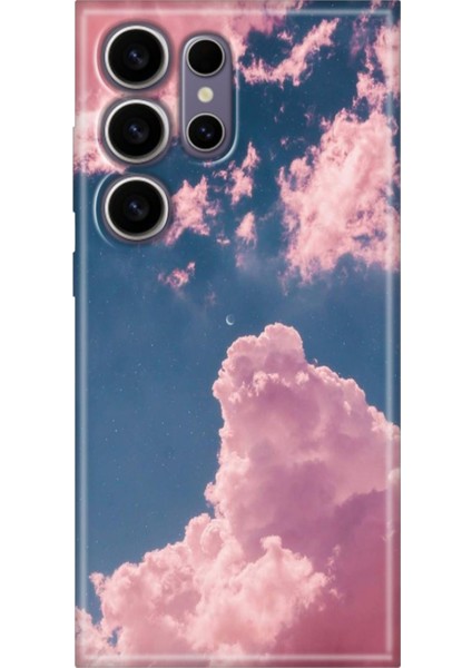 Samsung Galaxy S24 Ultra Kılıf Renkli Esnek Silikon Pembe Bulut