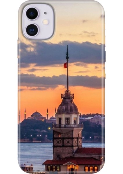 Apple iPhone 11 Kılıf Renkli Temalı iPhone 11 Silikon Kız Kulesi