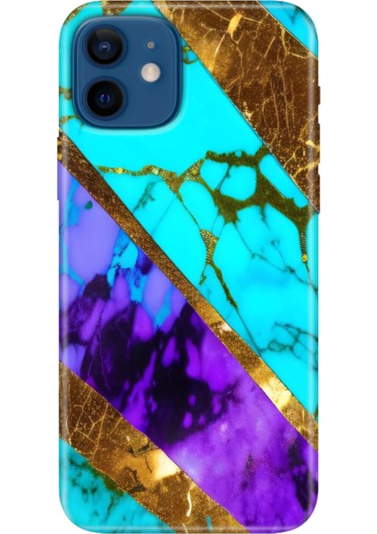 Apple iPhone 12 Kılıf Renkli Baskılı Silikon Nezih Mermer