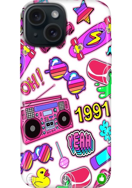 iPhone 13 - 14 Kılıf Desenli Kapak Renkli Tpu Uv 90'lar