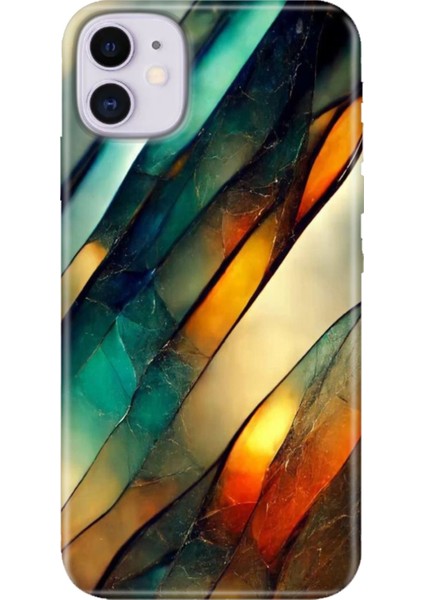 Apple iPhone 11 Kılıf Renkli Temalı iPhone 11 Silikon Flora Mermer