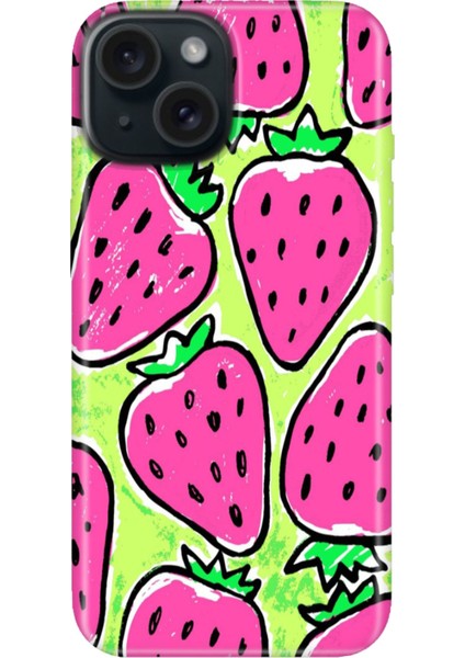 iPhone 15 Uyumlu Kılıf Desenli Kapak Renkli Tpu Uv Çilek