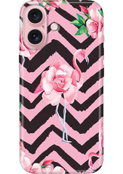 iPhone 16 Kılıf Silikon Desenli Kalıplı Case Flamingo