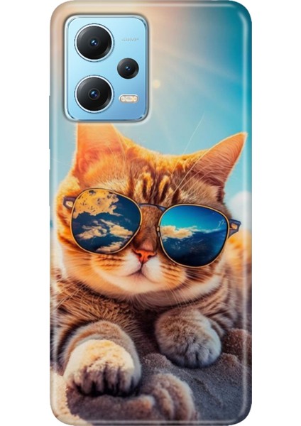 Redmi Note 12 5g Kılıf Baskılı Dokulu Kapak Silikon Cat