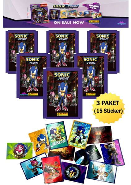 Panini Sonic Prime Sticker Çıkartma Koleksiyonu 3 Paket (15 Adet Sticker)