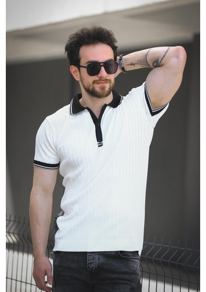 Ferruc Çizgili Likralı Slim Fit Renkli Polo Yaka Örme Erkek Triko Tshirt