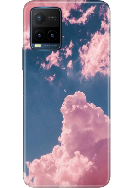 Vivo Y21S Uyumlu Kapak Kılıf Desenli Kapak Renkli Tpu Uv Pembe Bulut