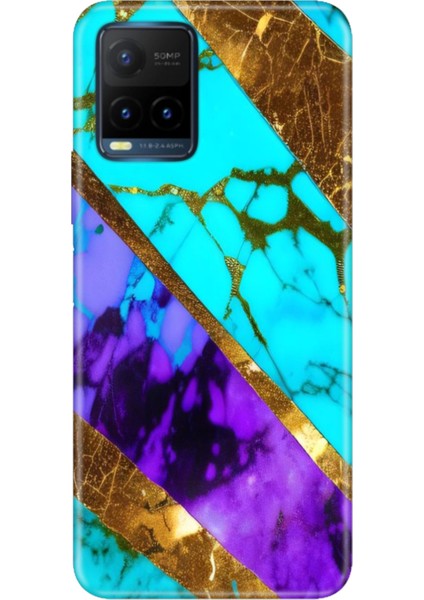 Vivo Y21S Uyumlu Kapak Kılıf Desenli Kapak Renkli Tpu Uv Nezih Mermer