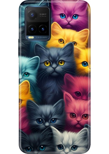 Vivo Y21S Uyumlu Kapak Kılıf Desenli Kapak Renkli Tpu Uv Kedi Ordusu