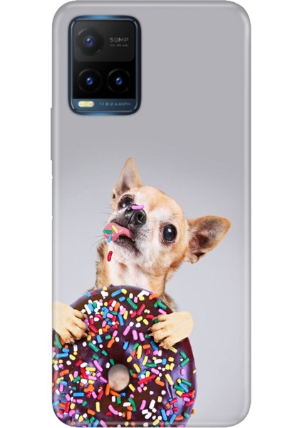 Vivo Y21S Uyumlu Kapak Kılıf Desenli Kapak Renkli Tpu Uv Donut Dog