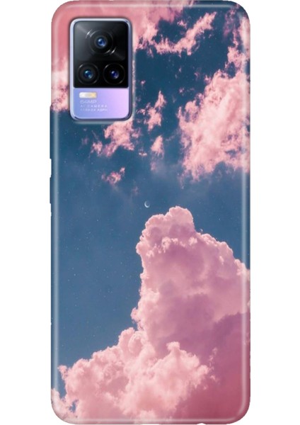 Vivo V21 Kılıf Resimli Desenli Silikon Esnek Uyumlu Kapak Pembe Bulut