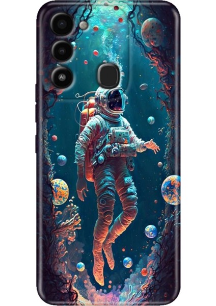 Spark 8c Kılıf Renkli Temalı Tecno 8c Silikon Astronot