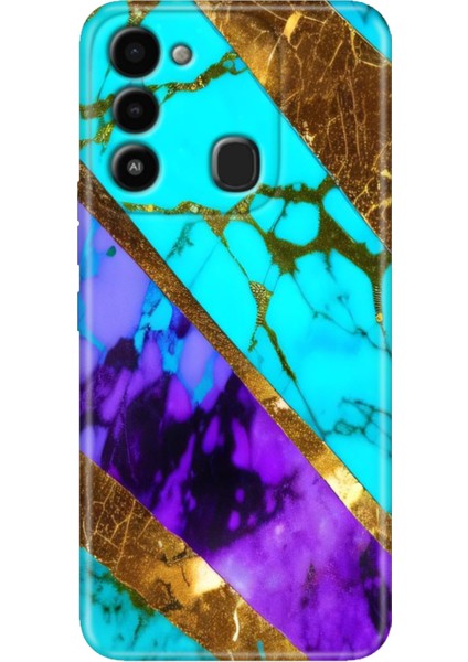 Spark 8c Kılıf Renkli Temalı Tecno 8c Silikon Nezih Mermer