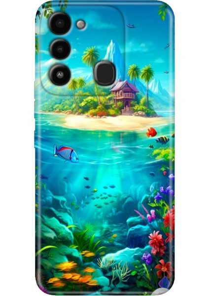 Spark 8c Kılıf Renkli Temalı Tecno 8c Silikon Island