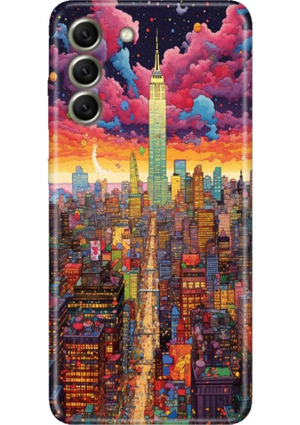 Samsung Galaxy S21 Fe Kılıf Desenli Kapak Renkli Tpu Uv Retro Newyork