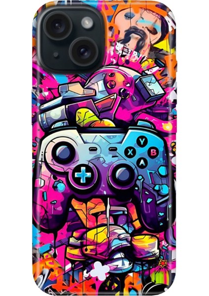 iPhone 15 Uyumlu Kılıf Desenli Kapak Renkli Tpu Uv Gamer