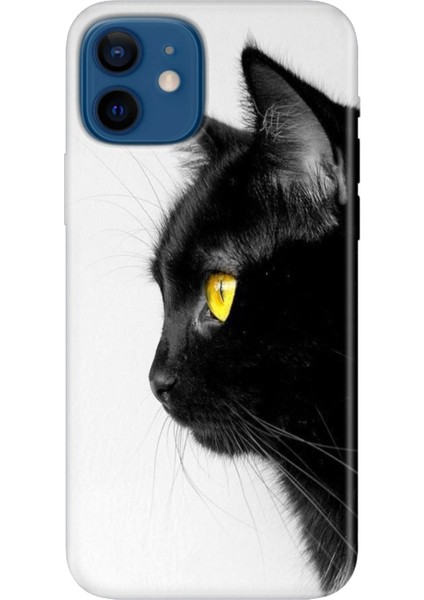 Apple iPhone 12 Kılıf Renkli Baskılı Silikon Kedi Bakışı