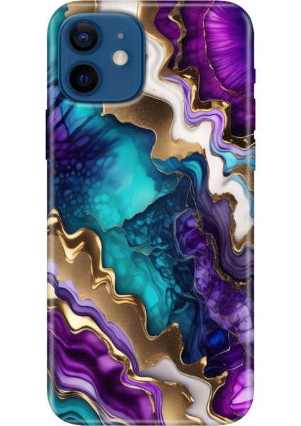 Apple iPhone 12 Kılıf Renkli Baskılı Silikon Keskin Ametist