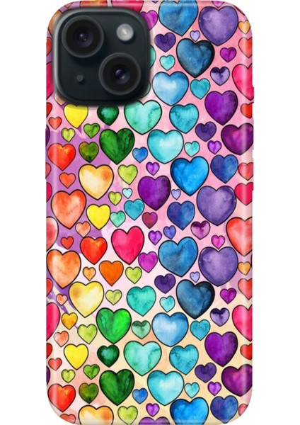 iPhone 13 - 14 Kılıf Desenli Kapak Renkli Tpu Uv Kalp Çizim