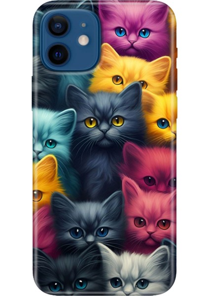 Apple iPhone 12 Kılıf Renkli Baskılı Silikon Kedi Ordusu