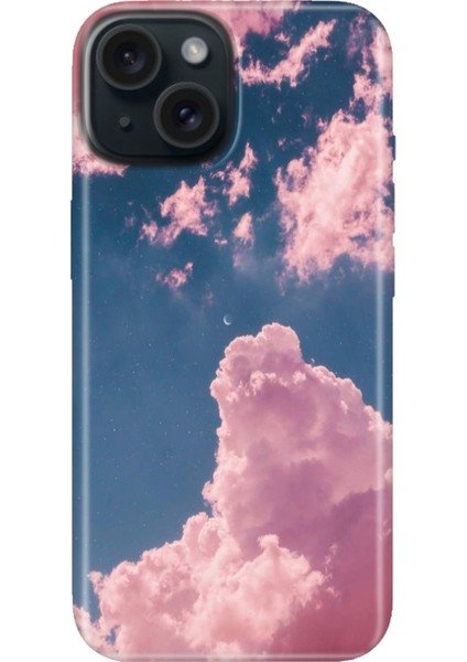 iPhone 13 - 14 Kılıf Desenli Kapak Renkli Tpu Uv Pembe Bulut