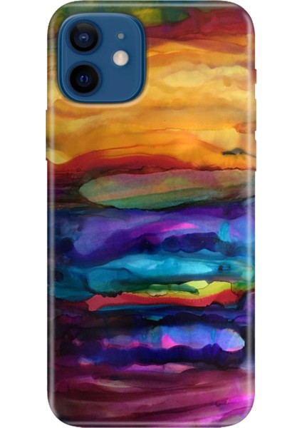 Apple iPhone 12 Kılıf Renkli Baskılı Silikon Sulu Boya
