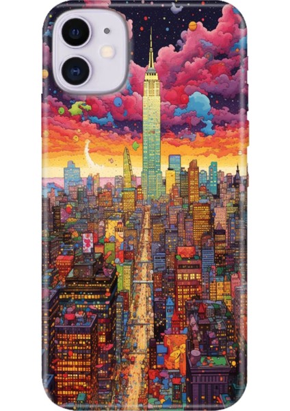Apple iPhone 11 Kılıf Renkli Temalı iPhone 11 Silikon Retro Newyork
